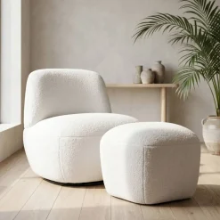 Pouf in bouclé (H43 cm) Nyxor Ecru