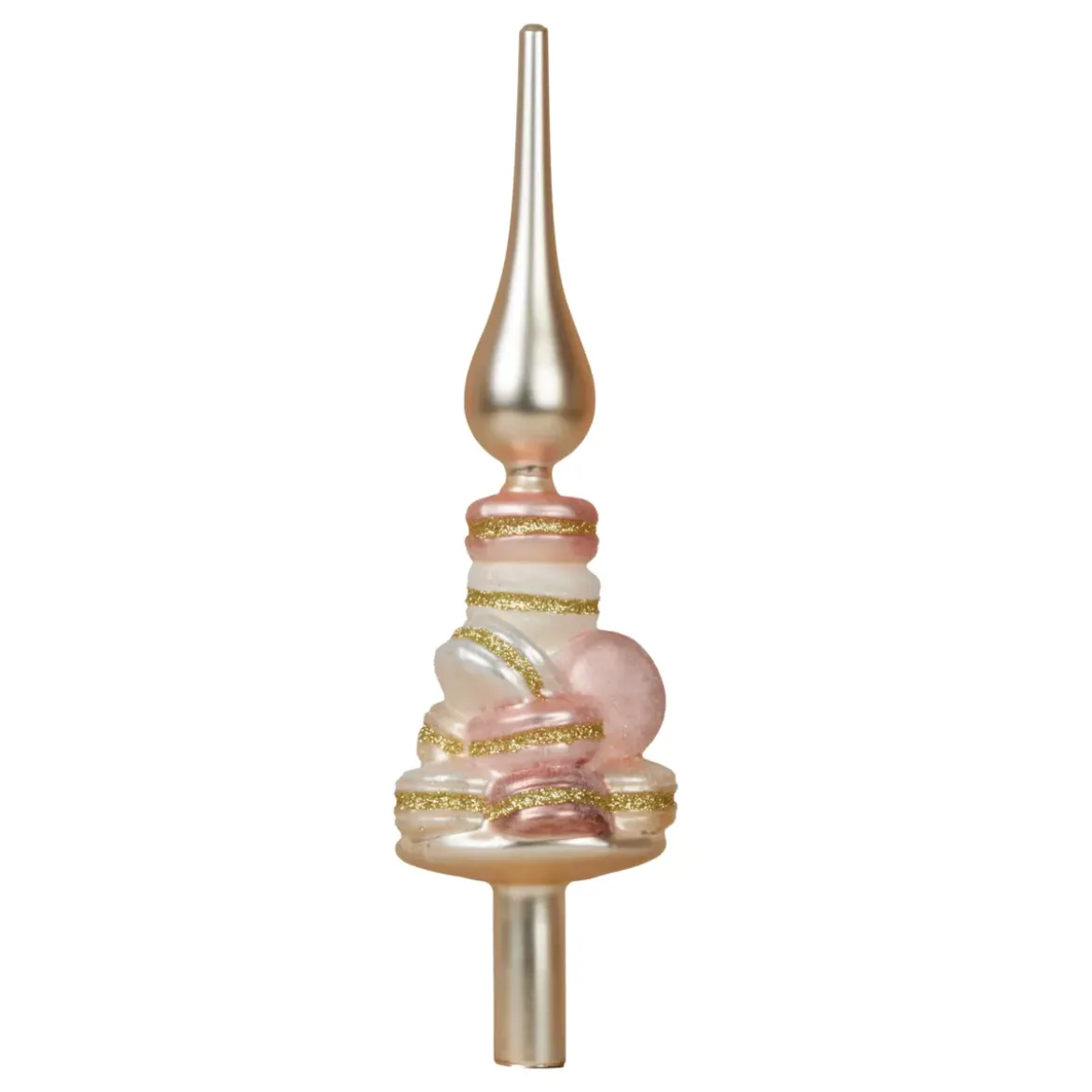 Punta dell'albero di Natale in vetro Macarons Rosa e perla glitterata