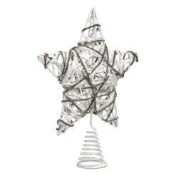 Puntale albero Rattan a paillete Bianco