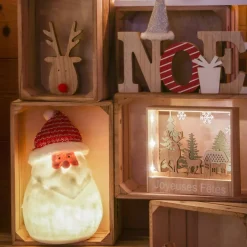 Quadro luminoso in legno a pile (H16 cm) Renna Bianco caldo