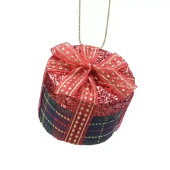 Regalo di Natale rotondo da appendere (4 cm) Glitterato Rosso