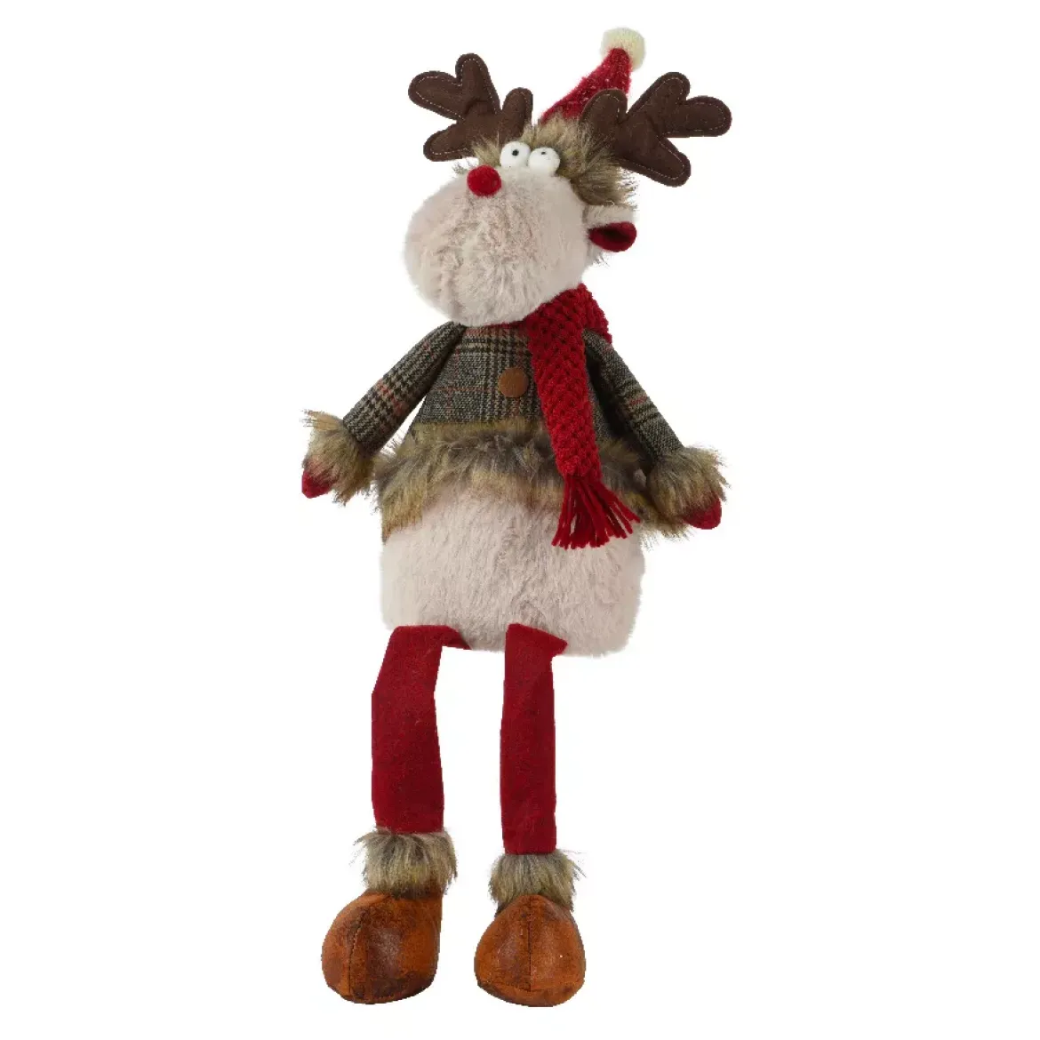 Renna con gambe flessibili (H70 cm) Duncan con sciarpa Rossa