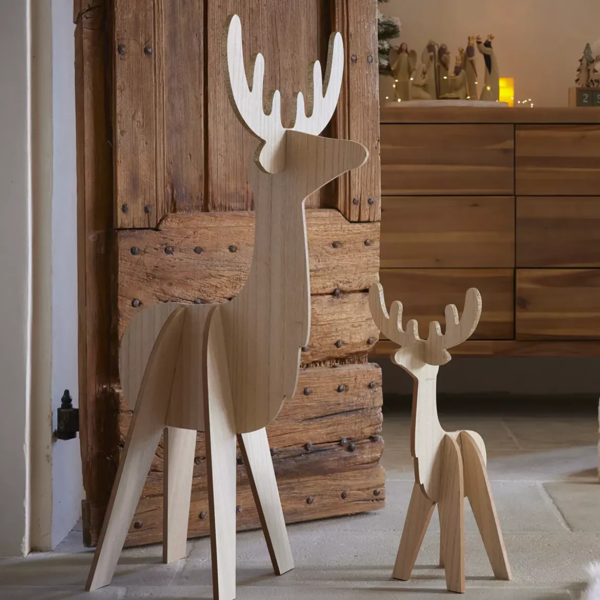 Renna di Natale in legno (H48 cm) Stile scandinavo Naturale
