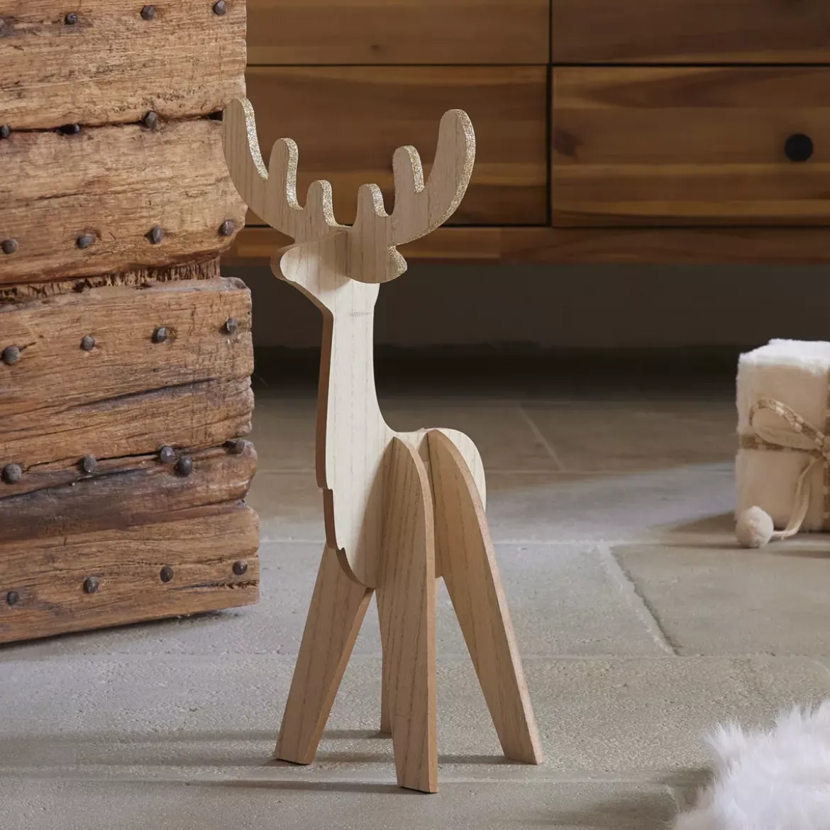 Renna di Natale in legno (H48 cm) Stile scandinavo Naturale