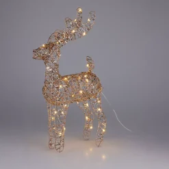 Renna di Natale luminosa a pile (H37 cm) Gulliver Oro e bianco caldo
