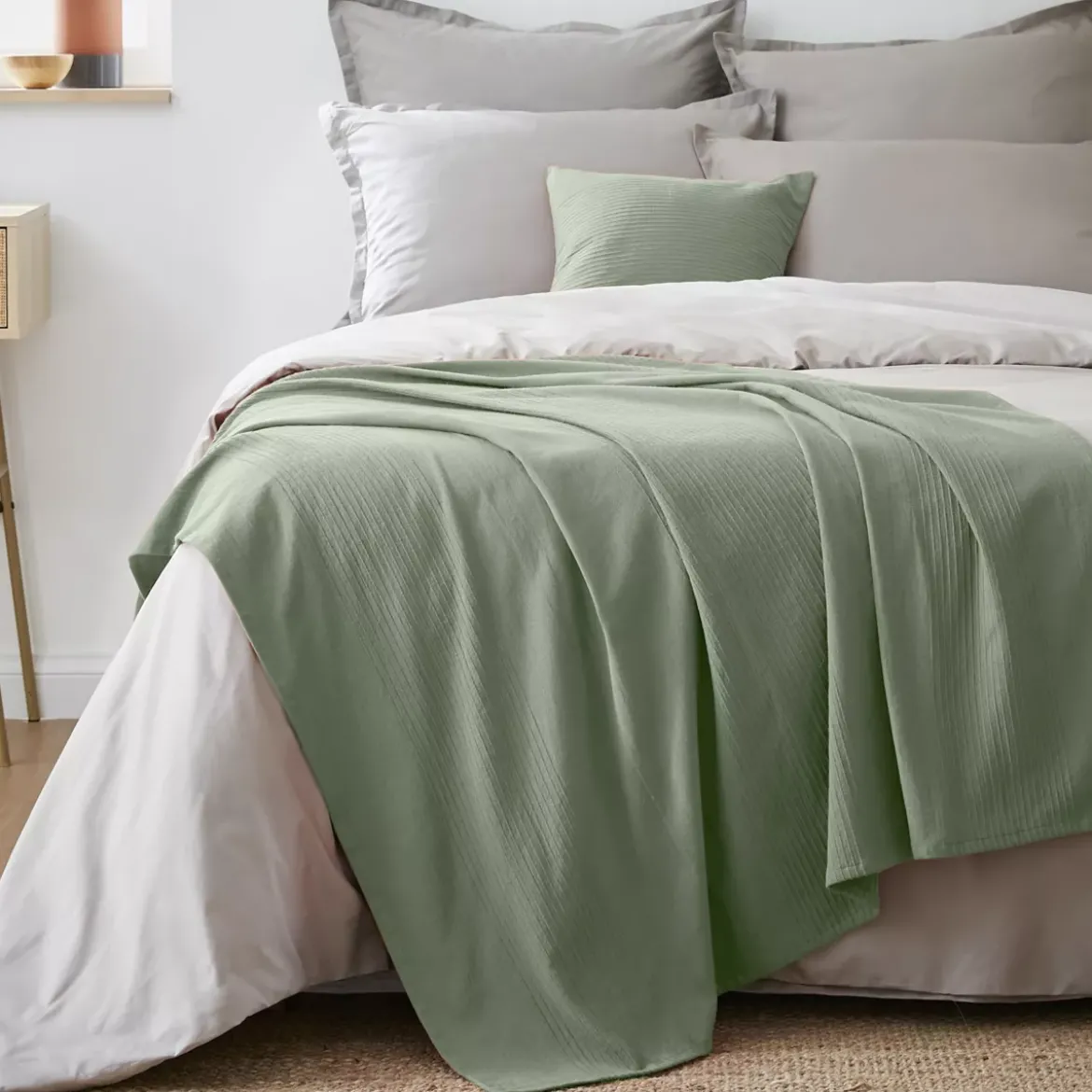 Runner letto cotone (130 x 160 cm) Léa Verde rosmarino