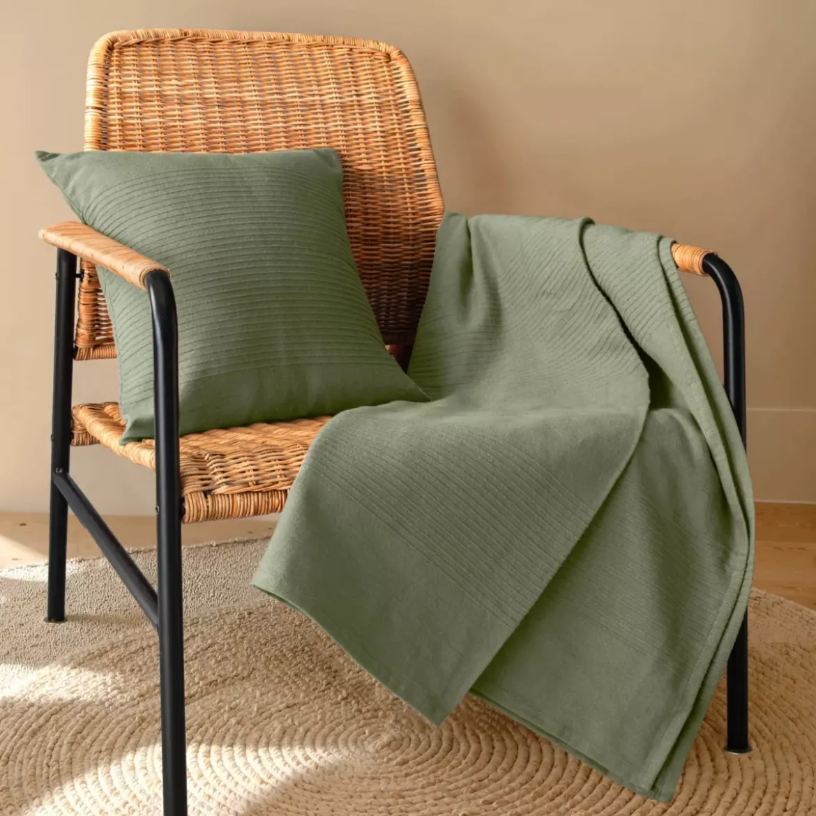Runner letto cotone (130 x 160 cm) Léa Verde rosmarino