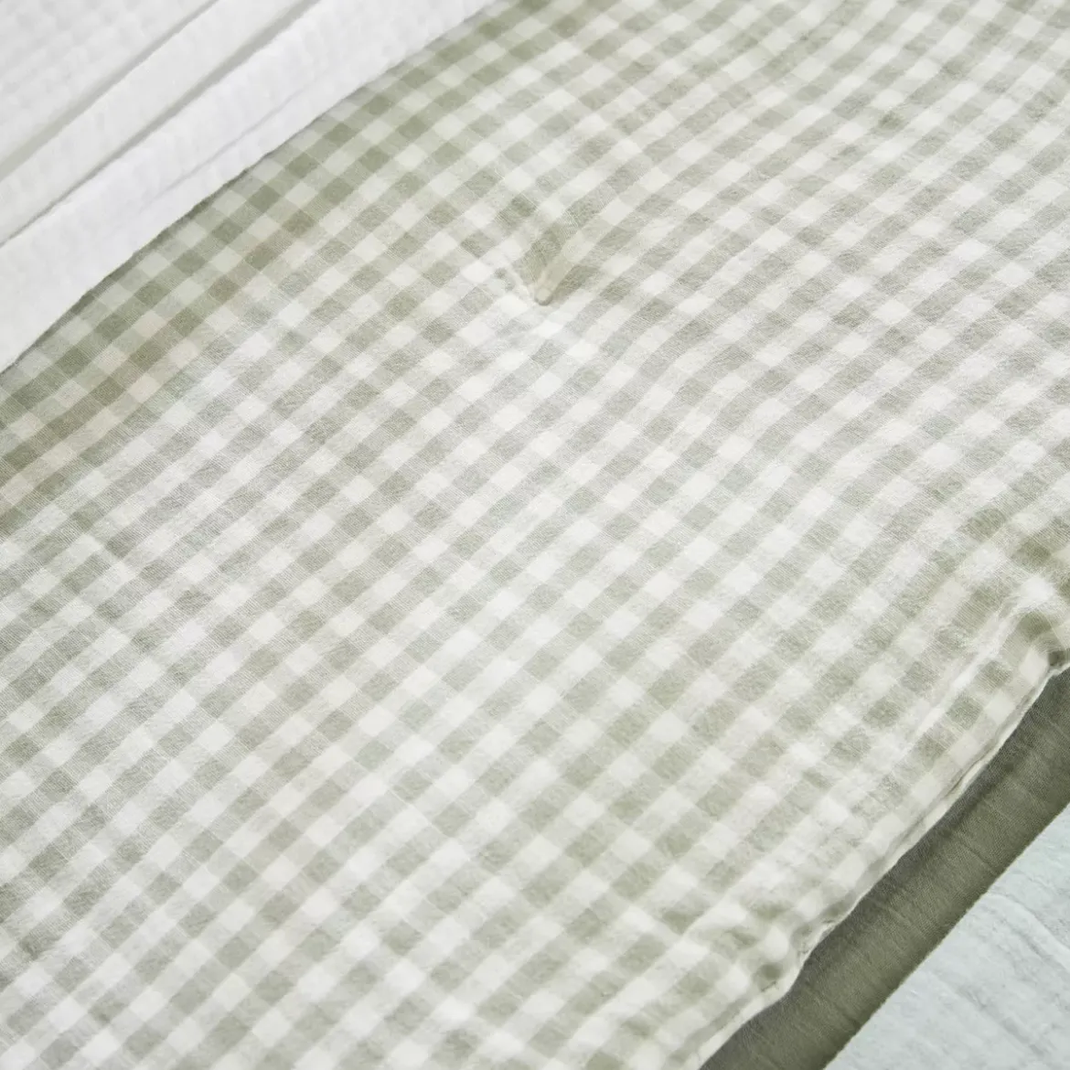 Runner letto garza di cotone (90 x 200 cm) Gaïa vichy Verde eucalipto