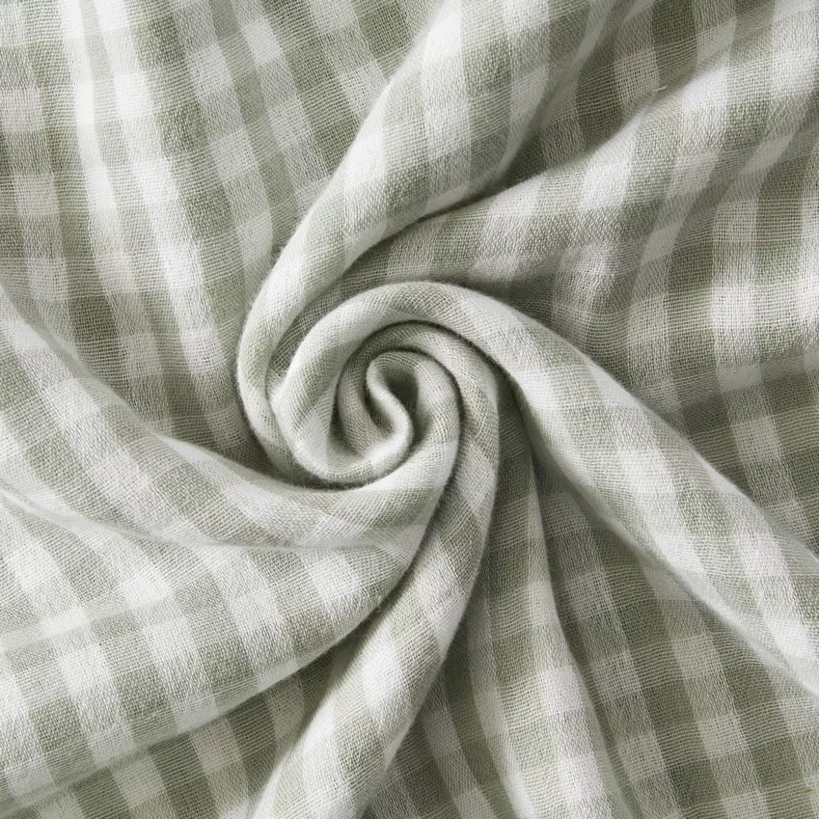 Runner letto garza di cotone (90 x 200 cm) Gaïa vichy Verde eucalipto