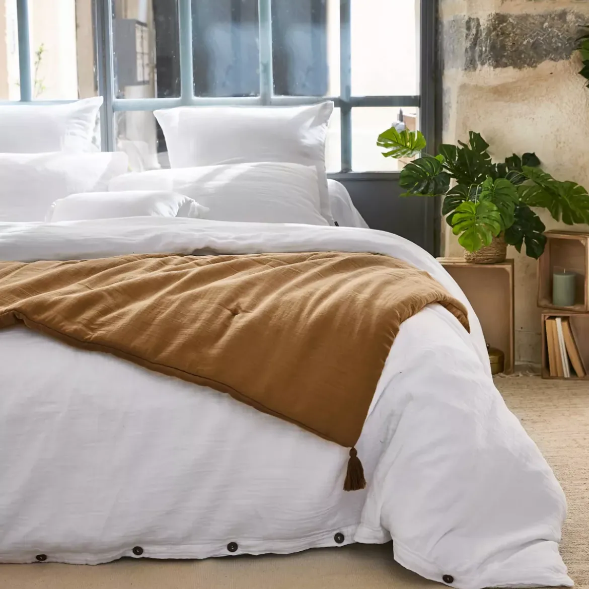 Runner letto garza di cotone (90 x 200 cm) Gaïa Camel