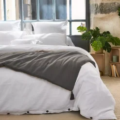 Runner letto garza di cotone (150 x 150 cm) Gaïa Grigio granito