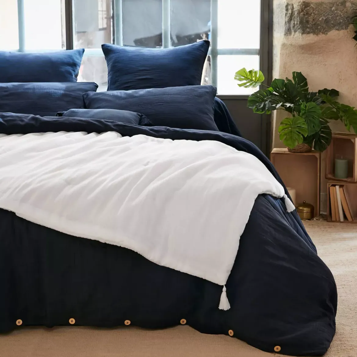 Runner letto garza di cotone (90 x 200 cm) Gaïa Bianco chantilly