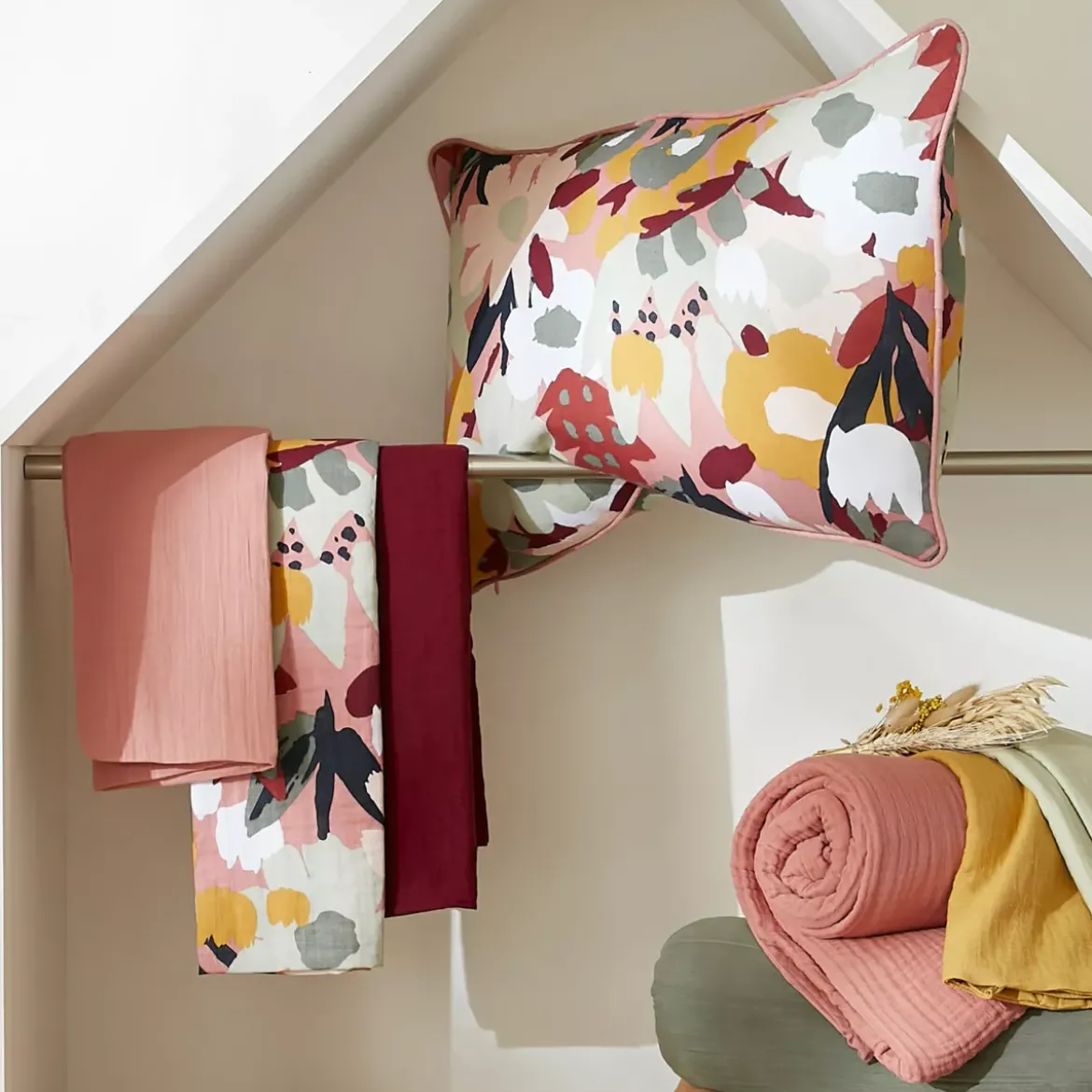 Runner letto in garza di cotone (90 x 200 cm) Azel Multicolore