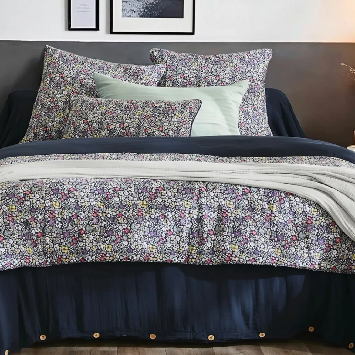 Runner letto in garza di cotone (90 x 200 cm) Elya Viola