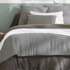 Runner letto in garza di cotone (90 x 200 cm) Gaïa vichy Nero