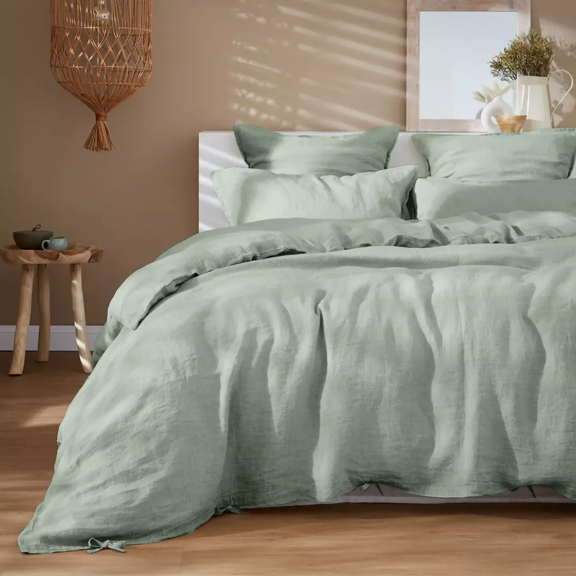 Runner letto lino lavato (90 x 200 cm) Louise Verde eucalipto