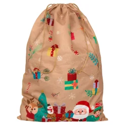 Sacchetto regalo in juta (H70 cm) Folletto e Babbo Natale Beige