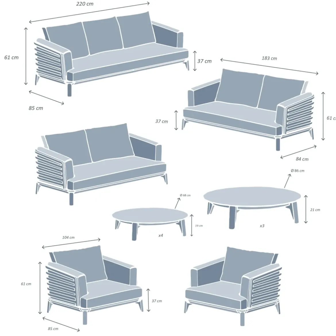 Salotto da giardino alluminio 9 posti 12 pezzi Monte Carlo Grigio antracite e beige