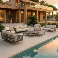 Salotto da giardino alluminio 9 posti 12 pezzi Monte Carlo Grigio antracite e beige