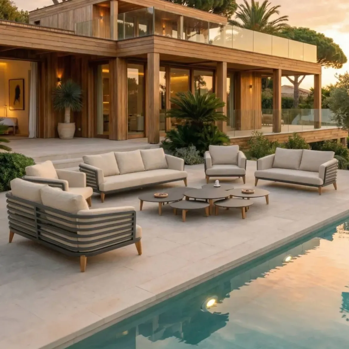 Salotto da giardino alluminio 9 posti 12 pezzi Monte Carlo Grigio antracite e beige