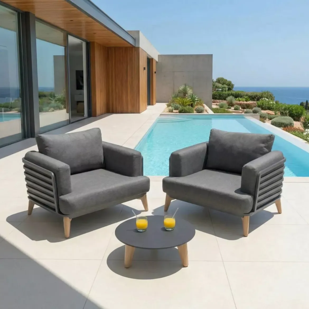 Salotto da giardino alluminio 2 posti 3 pezzi Monte Carlo Grigio antracite