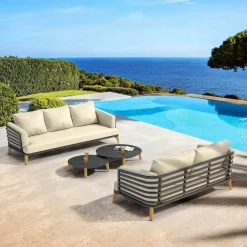 Salotto da giardino alluminio 5 posti 4 pezzi Monte Carlo Grigio antracite e beige