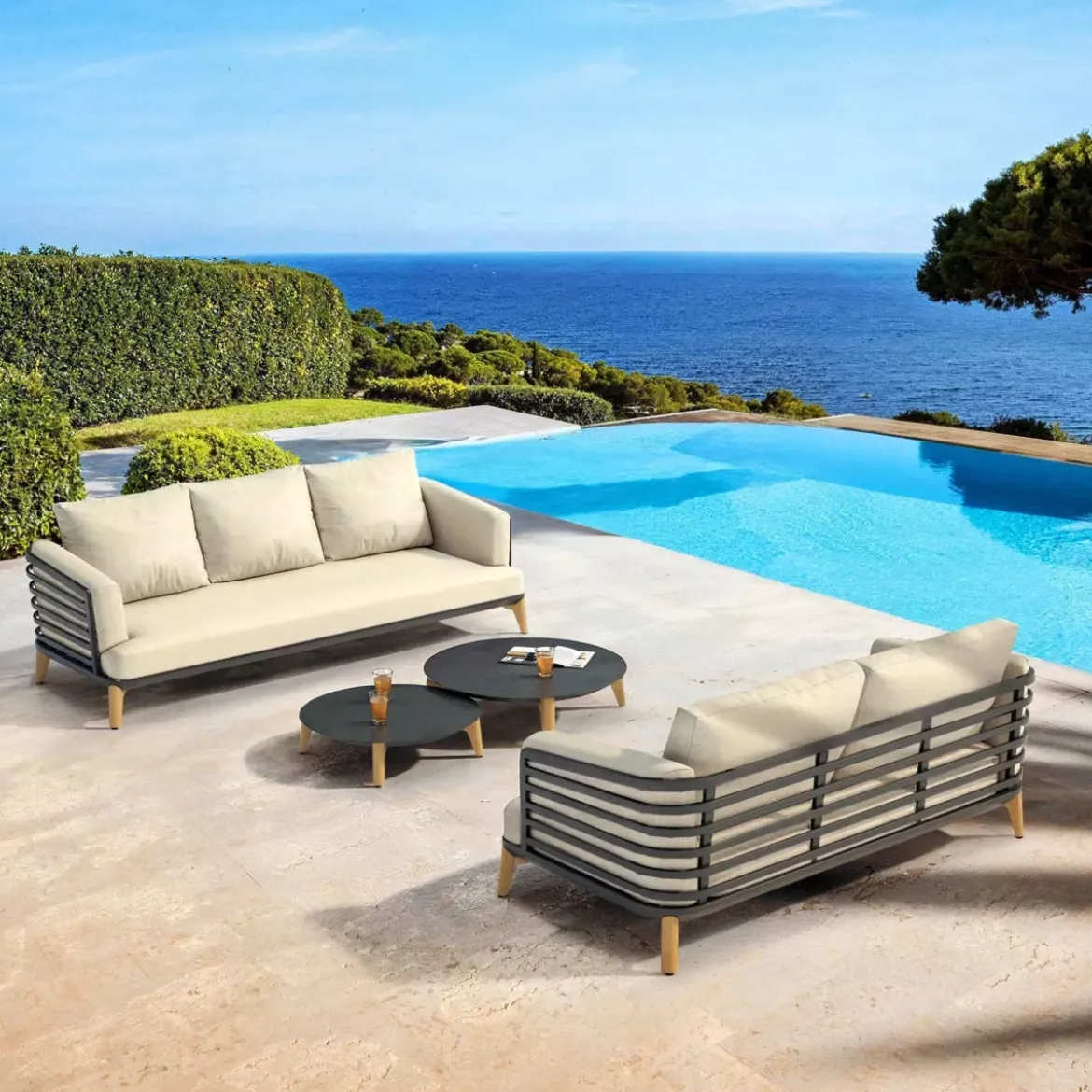 Salotto da giardino alluminio 5 posti 4 pezzi Monte Carlo Grigio antracite e beige
