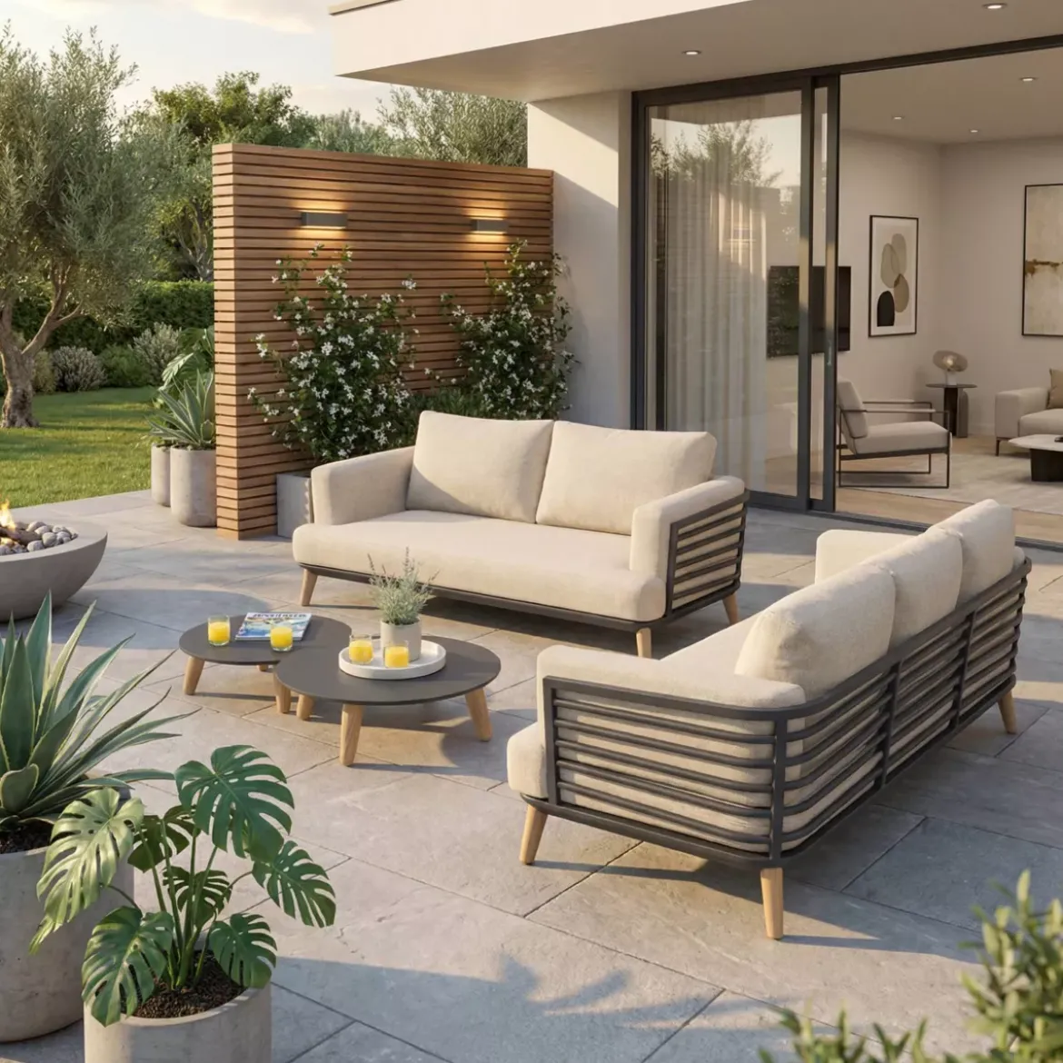 Salotto da giardino alluminio 5 posti 4 pezzi Monte Carlo Grigio antracite e beige