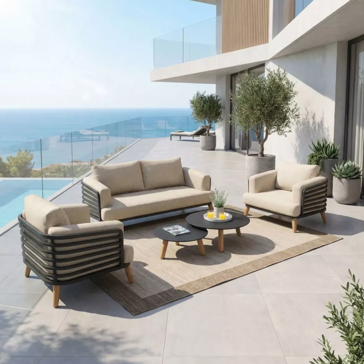 Salotto da giardino alluminio 4 posti 5 pezzi Monte Carlo Grigio antracite e beige