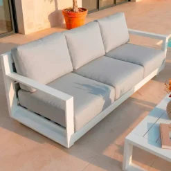 Salotto da giardino alluminio 7 posti 5 pezzi Elba Bianco e grigio chiaro