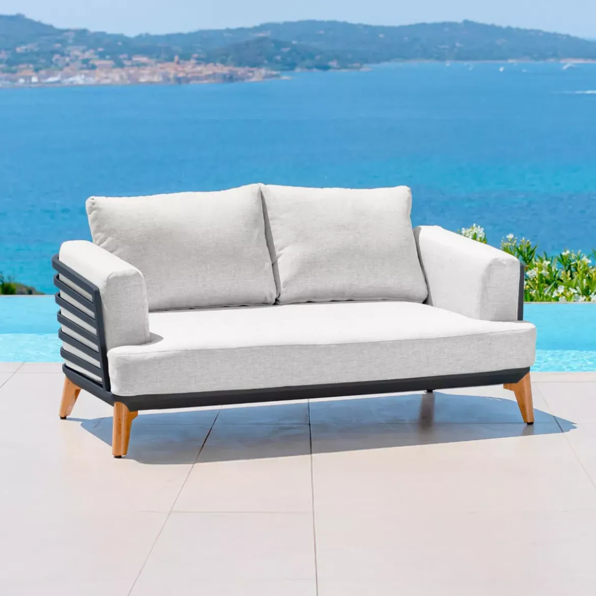 Salotto da giardino alluminio 5 posti 4 pezzi Monte Carlo Grigio antracite e grigio chiaro