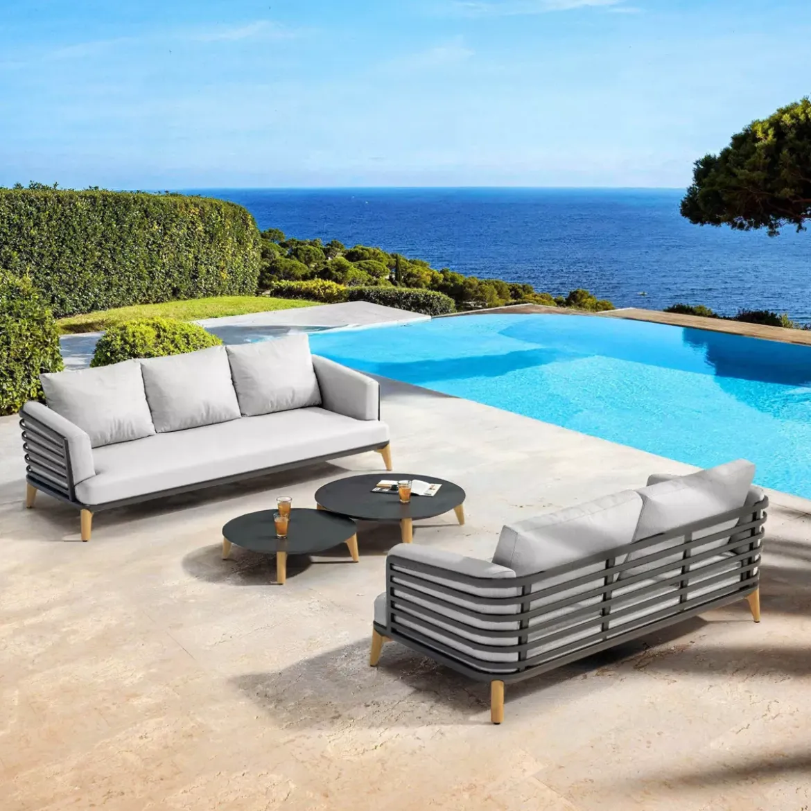 Salotto da giardino alluminio 5 posti 4 pezzi Monte Carlo Grigio antracite e grigio chiaro