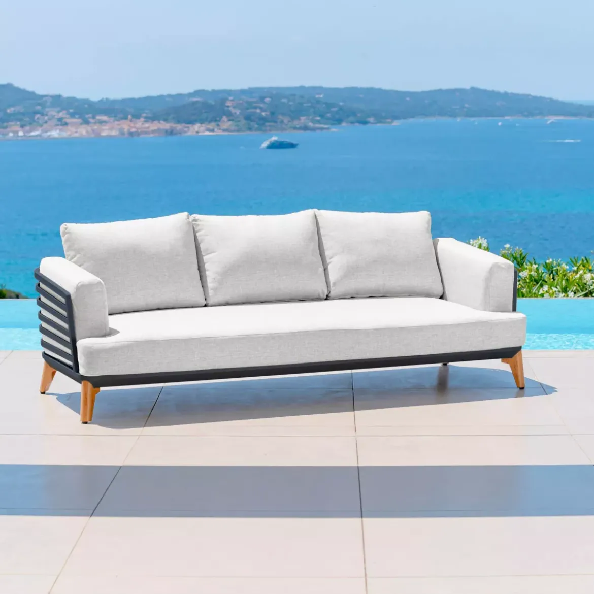 Salotto da giardino alluminio 5 posti 4 pezzi Monte Carlo Grigio antracite e grigio chiaro