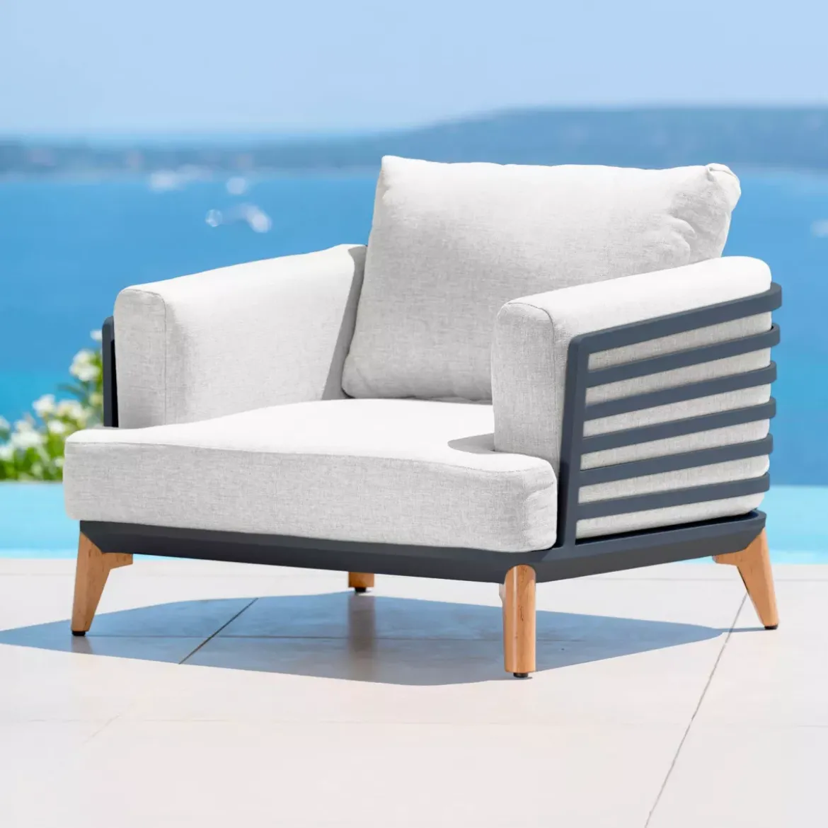 Salotto da giardino alluminio 4 posti 5 pezzi Monte Carlo Grigio antracite e grigio chiaro