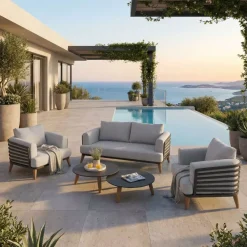 Salotto da giardino alluminio 4 posti 5 pezzi Monte Carlo Grigio antracite e grigio chiaro
