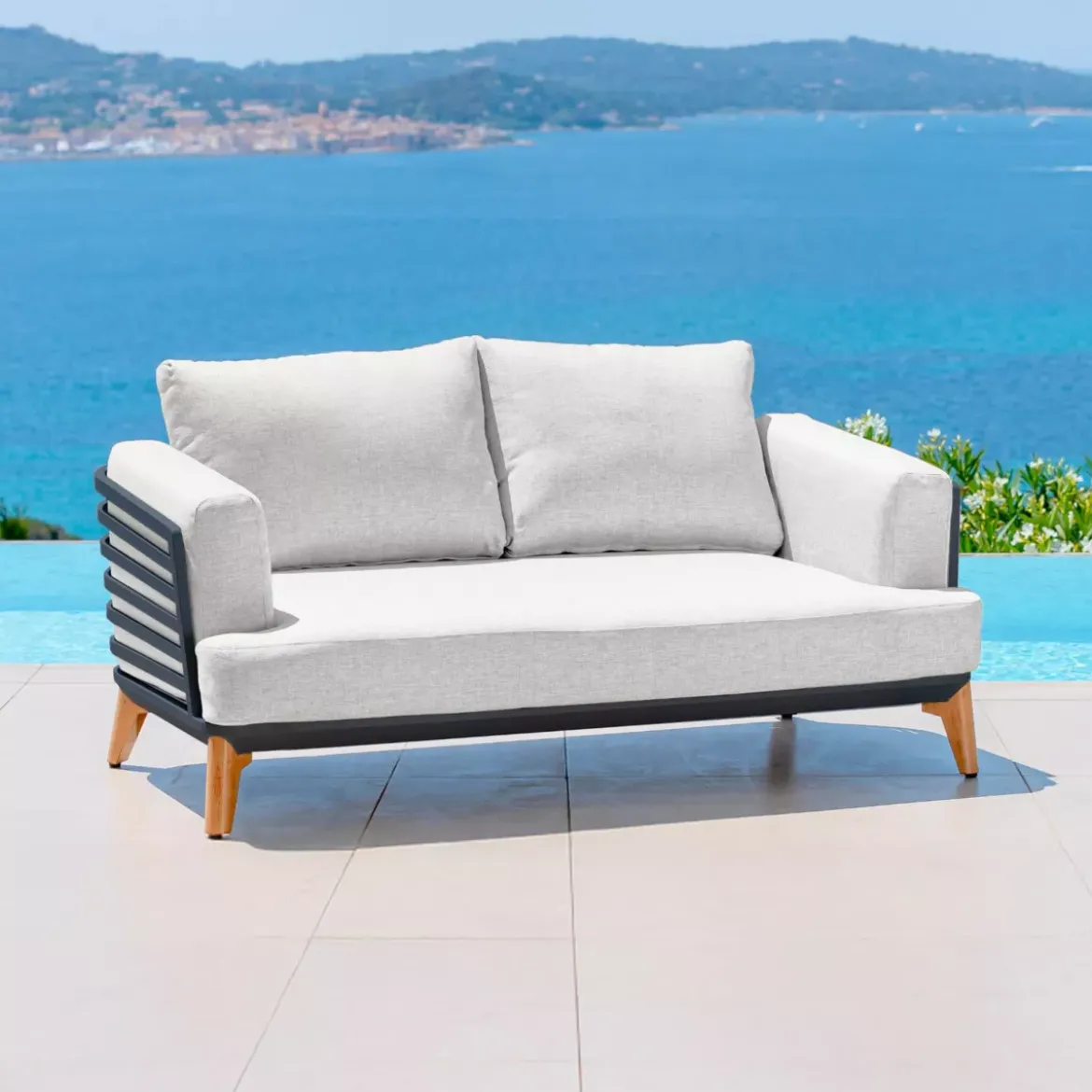 Salotto da giardino alluminio 4 posti 5 pezzi Monte Carlo Grigio antracite e grigio chiaro
