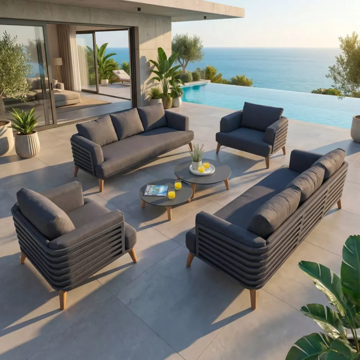 Salotto da giardino alluminio 8 posti 6 pezzi Monte Carlo Grigio antracite