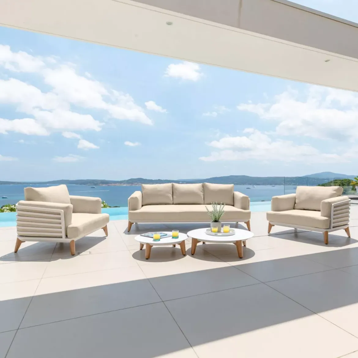 Salotto da giardino alluminio 5 posti 5 pezzi Monte Carlo Bianco e beige