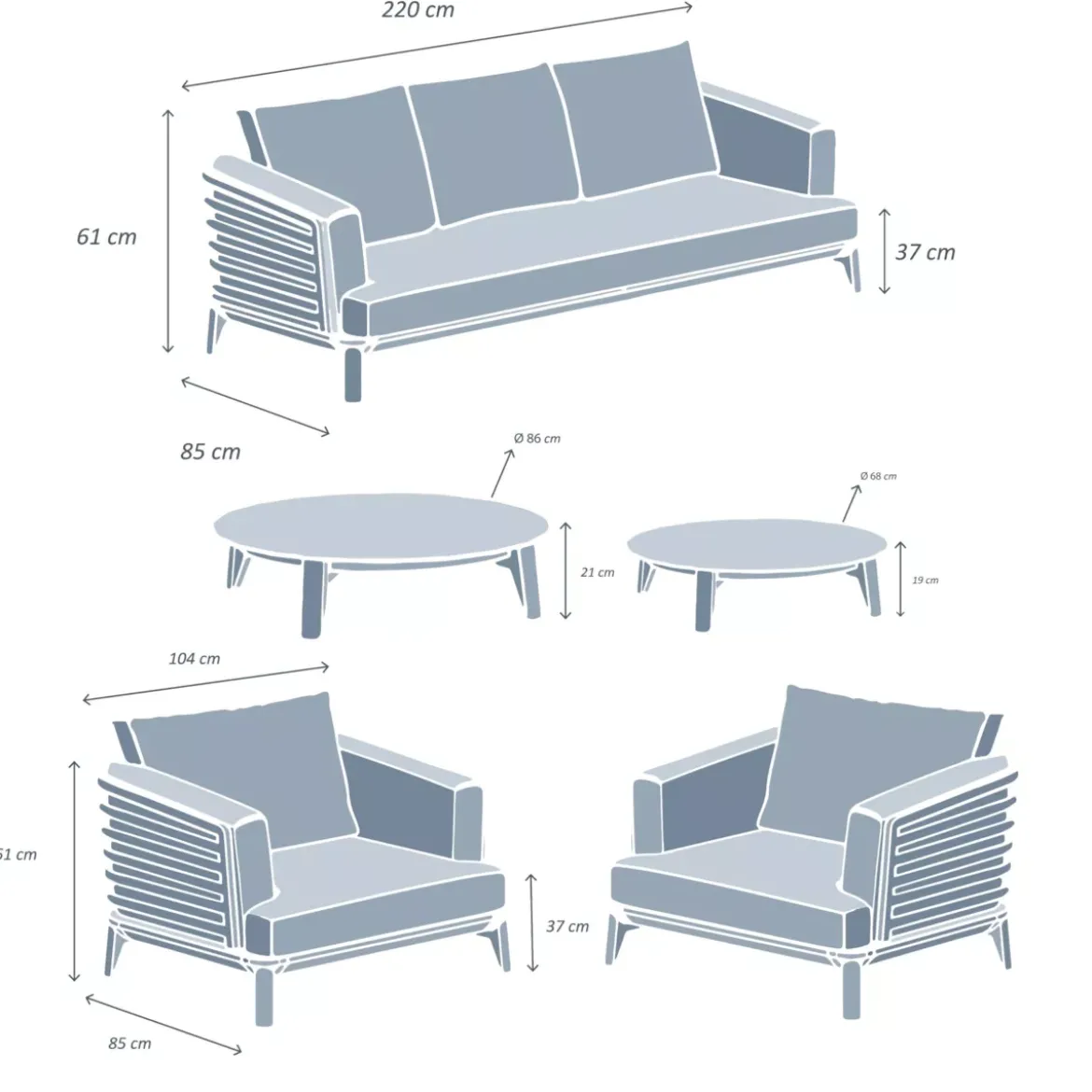 Salotto da giardino alluminio 5 posti 5 pezzi Monte Carlo Bianco e beige