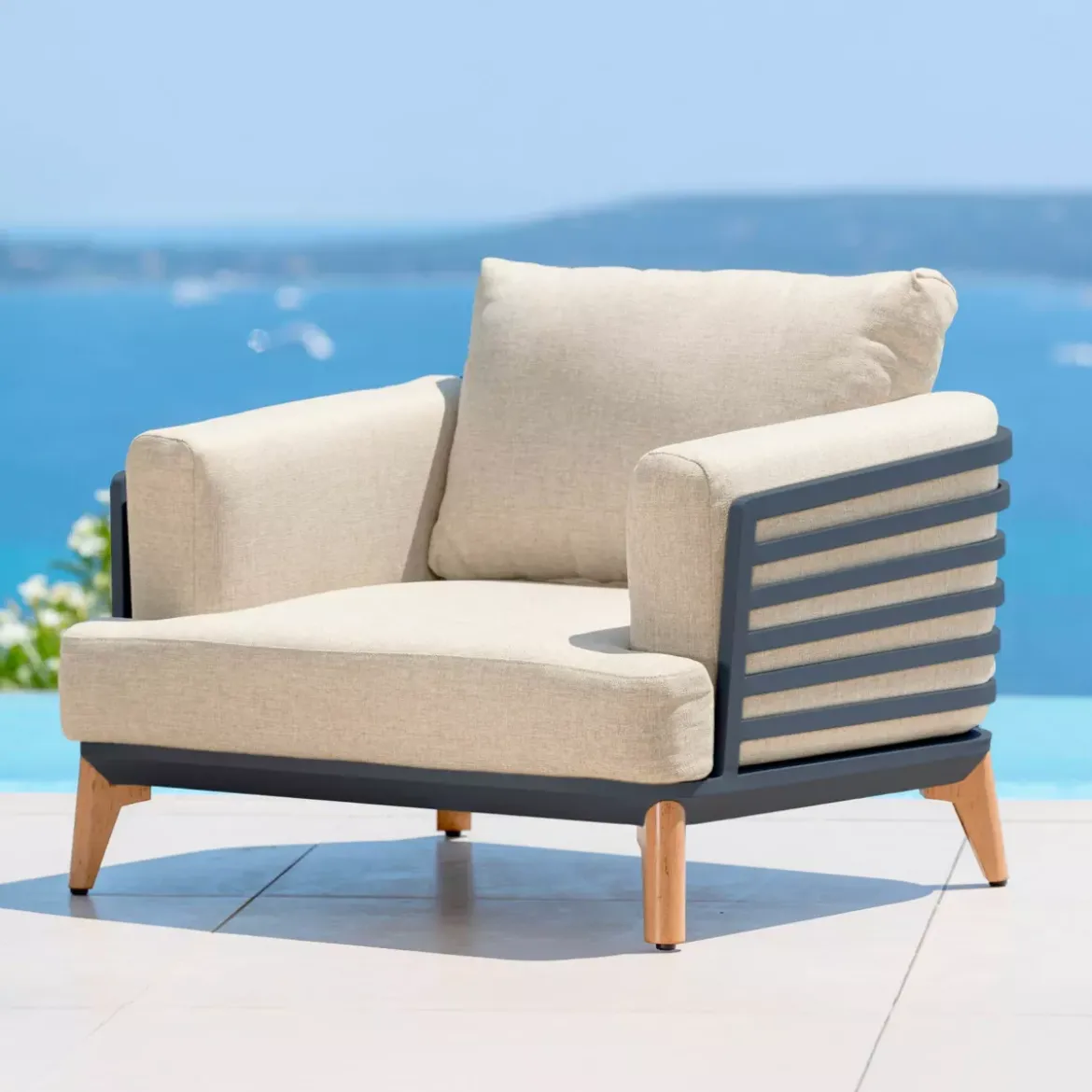 Salotto da giardino alluminio 8 posti 6 pezzi Monte Carlo Grigio antracite e beige
