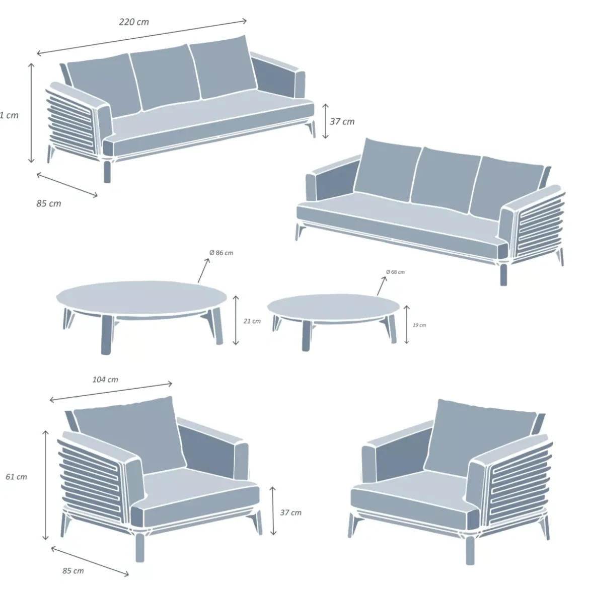 Salotto da giardino alluminio 8 posti 6 pezzi Monte Carlo Grigio antracite e beige