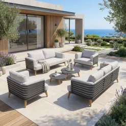 Salotto da giardino alluminio 7 posti 6 pezzi Monte Carlo Grigio antracite e grigio chiaro
