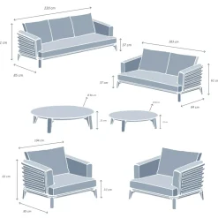 Salotto da giardino alluminio 7 posti 6 pezzi Monte Carlo Bianco e beige