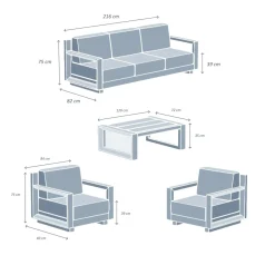 Salotto da giardino alluminio 5 posti 4 pezzi Elba Bianco e beige