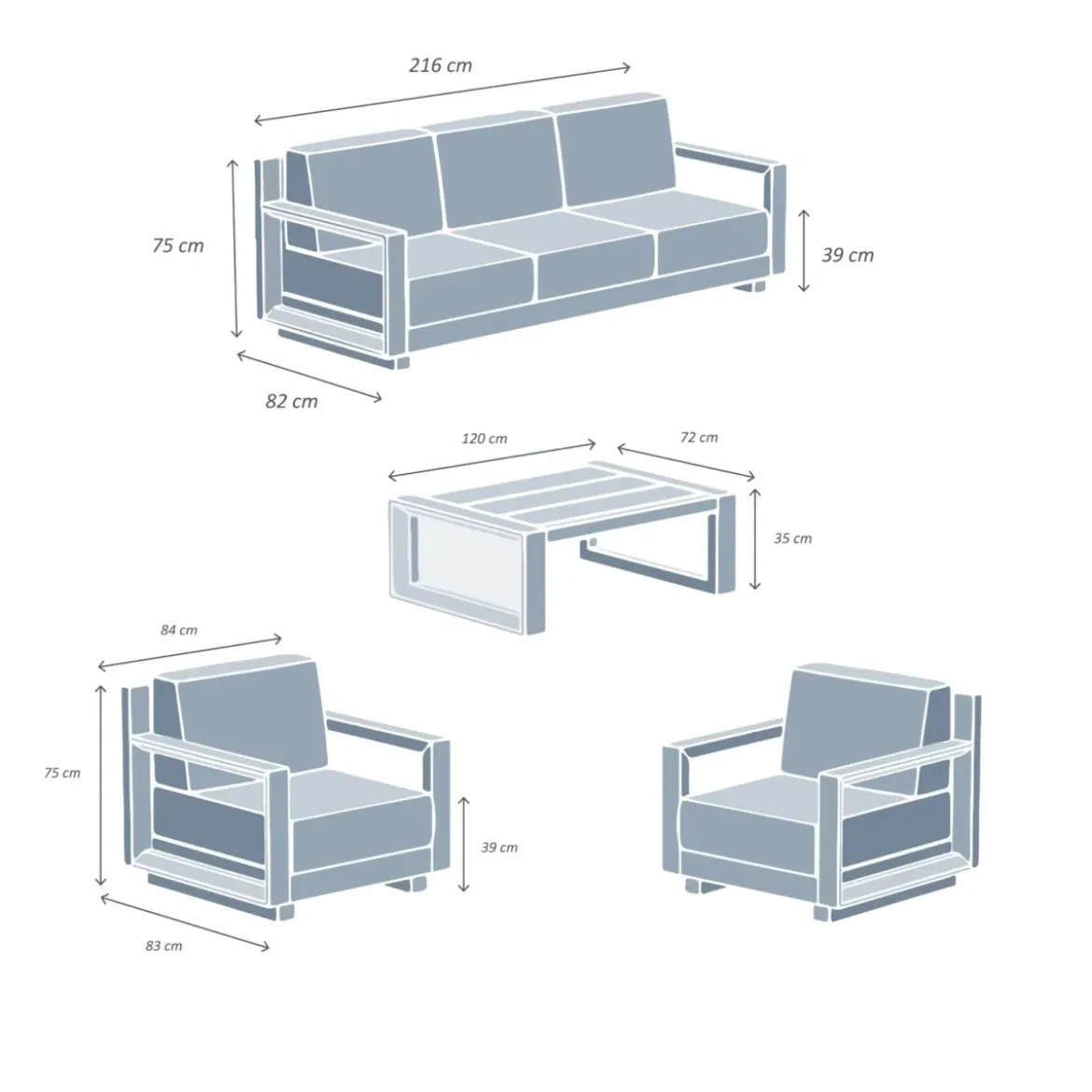 Salotto da giardino alluminio 5 posti 4 pezzi Elba Bianco e beige