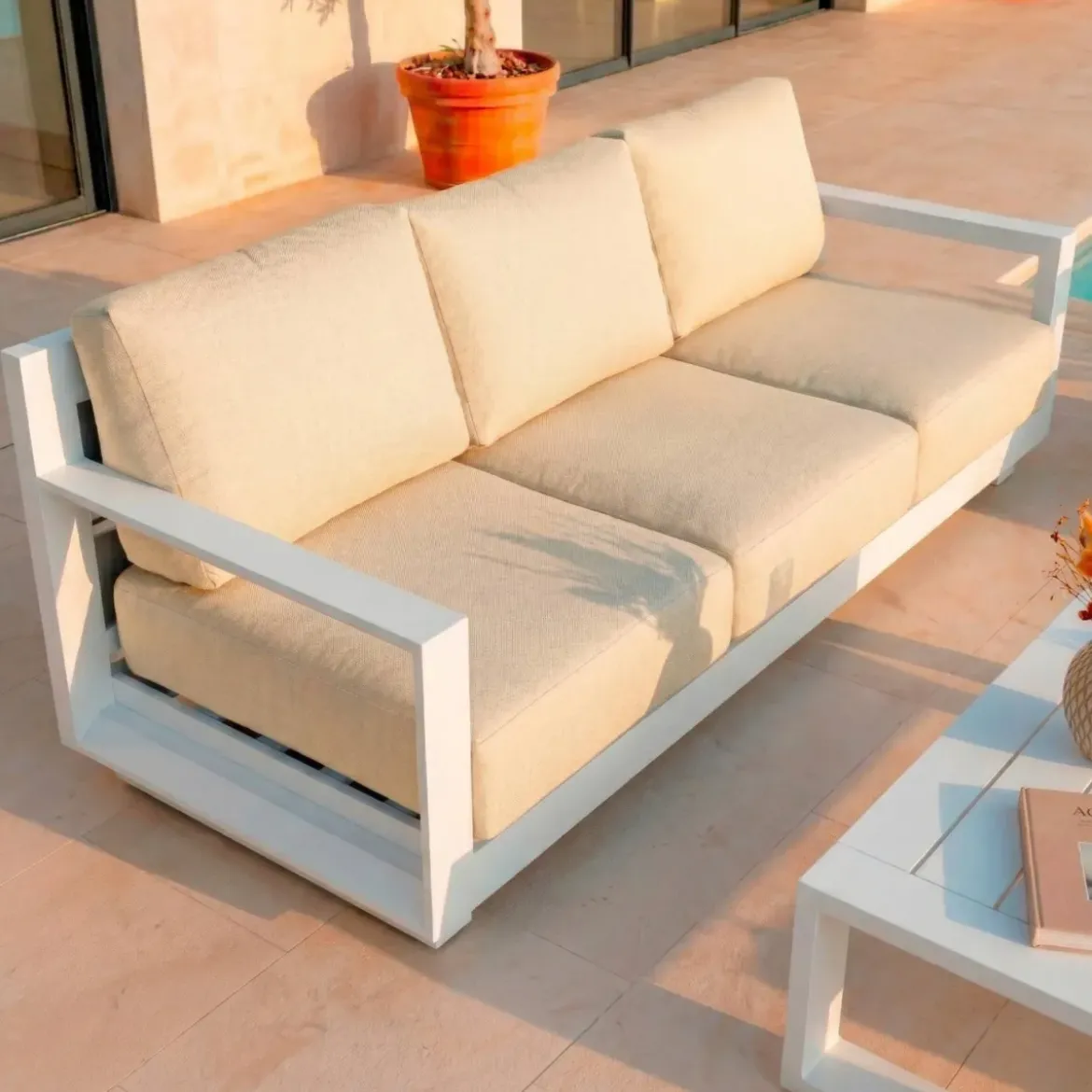 Salotto da giardino alluminio 5 posti 4 pezzi Elba Bianco e beige
