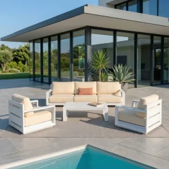 Salotto da giardino alluminio 5 posti 4 pezzi Elba Bianco e beige