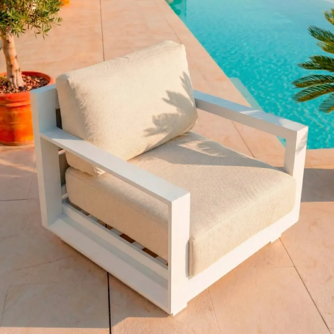 Salotto da giardino alluminio 5 posti 4 pezzi Elba Bianco e beige
