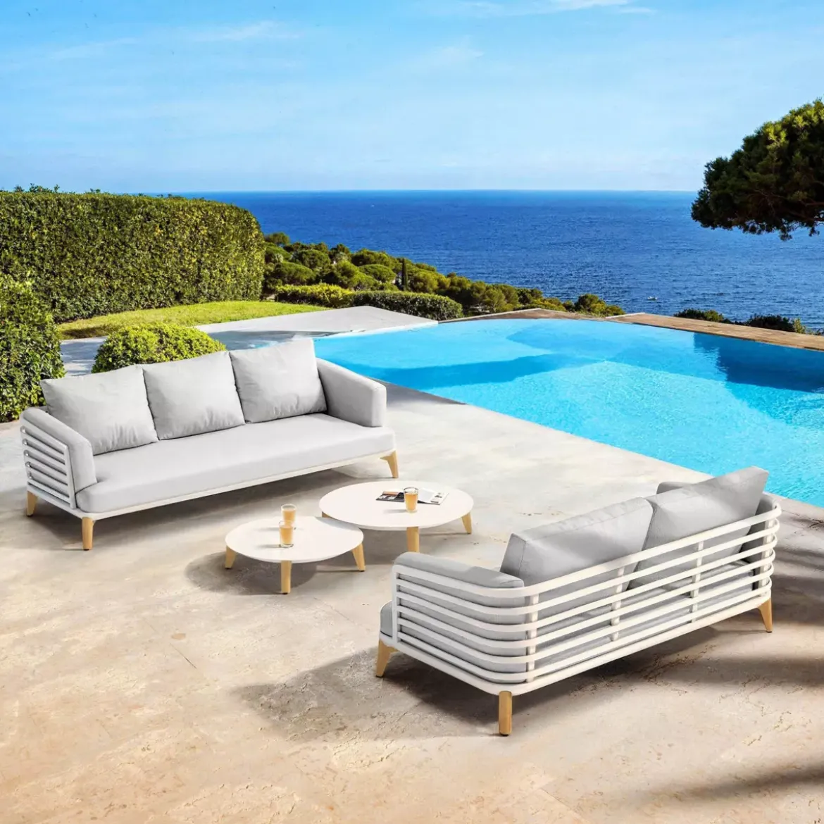 Salotto da giardino alluminio 5 posti 4 pezzi Monte Carlo Bianco e grigio chiaro