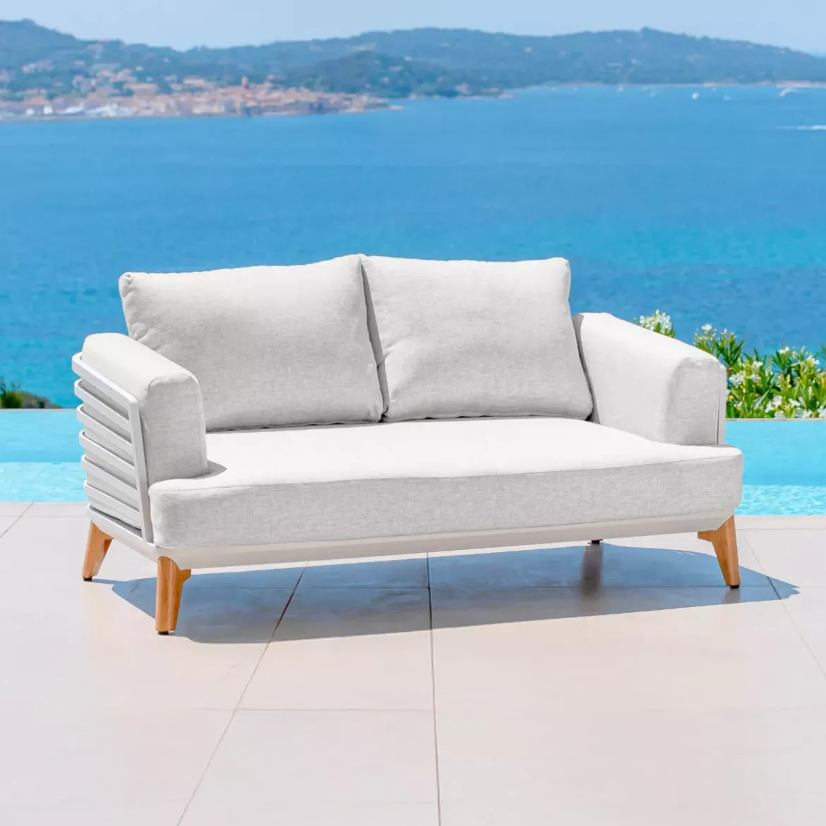 Salotto da giardino alluminio 5 posti 4 pezzi Monte Carlo Bianco e grigio chiaro